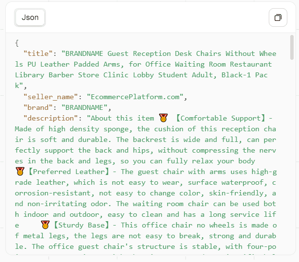 Amazon Scraper JSON Preview
